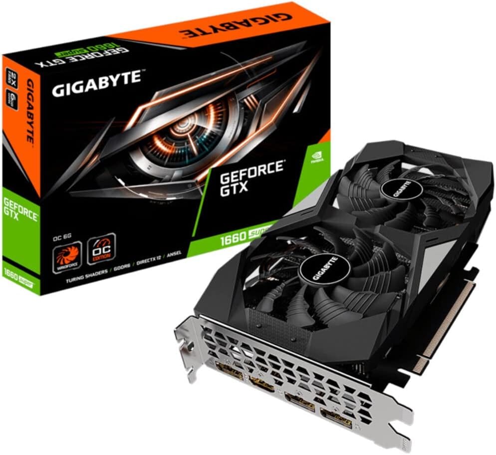 Placa de Vídeo Gigabyte GeForce GTX 1660 Super OC 6GB GDDR6 192-bit - Windforce 2X, 1408 CUDA Cores, Memória 14 Gbps, GV-N166SOC-6GD