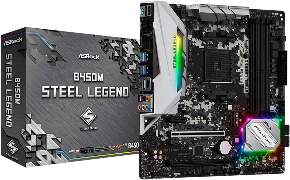 Placa-Mãe ASRock B450M Steel Legend, AMD AM4, Micro ATX, DDR4, Dual M.2, HDMI/DisplayPort, RGB, Chipset B450